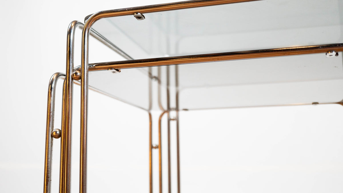 1970s Mid Century Chrome & Smoked Glass Nesting Tables, Set of 2