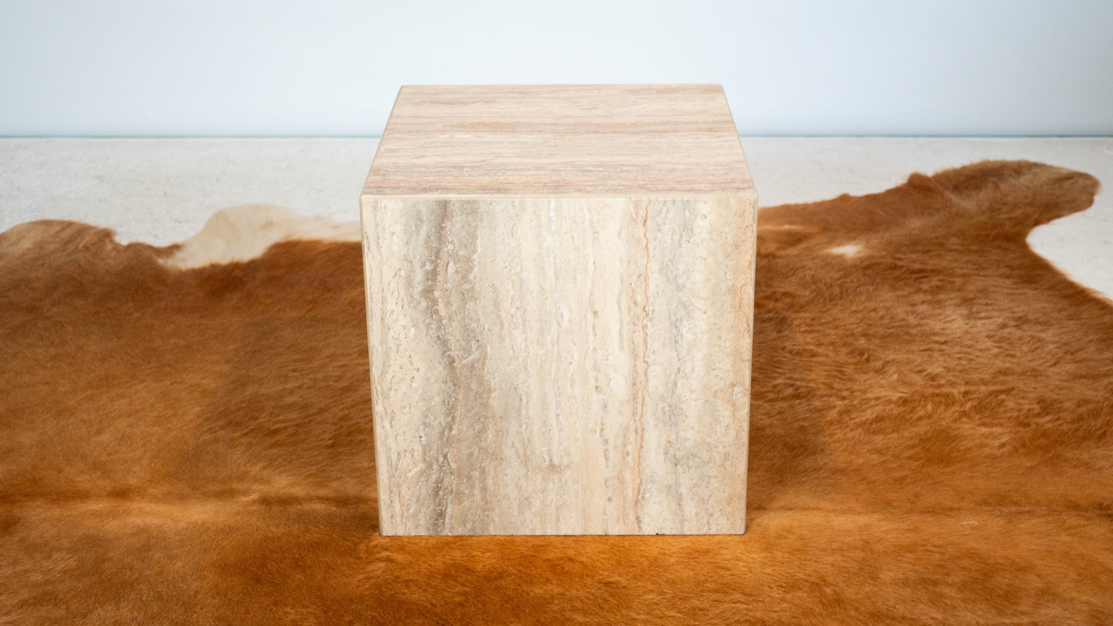 1980s Italian Polished Travertine Cube Side Table