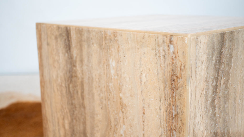 1980s Italian Polished Travertine Cube Side Table