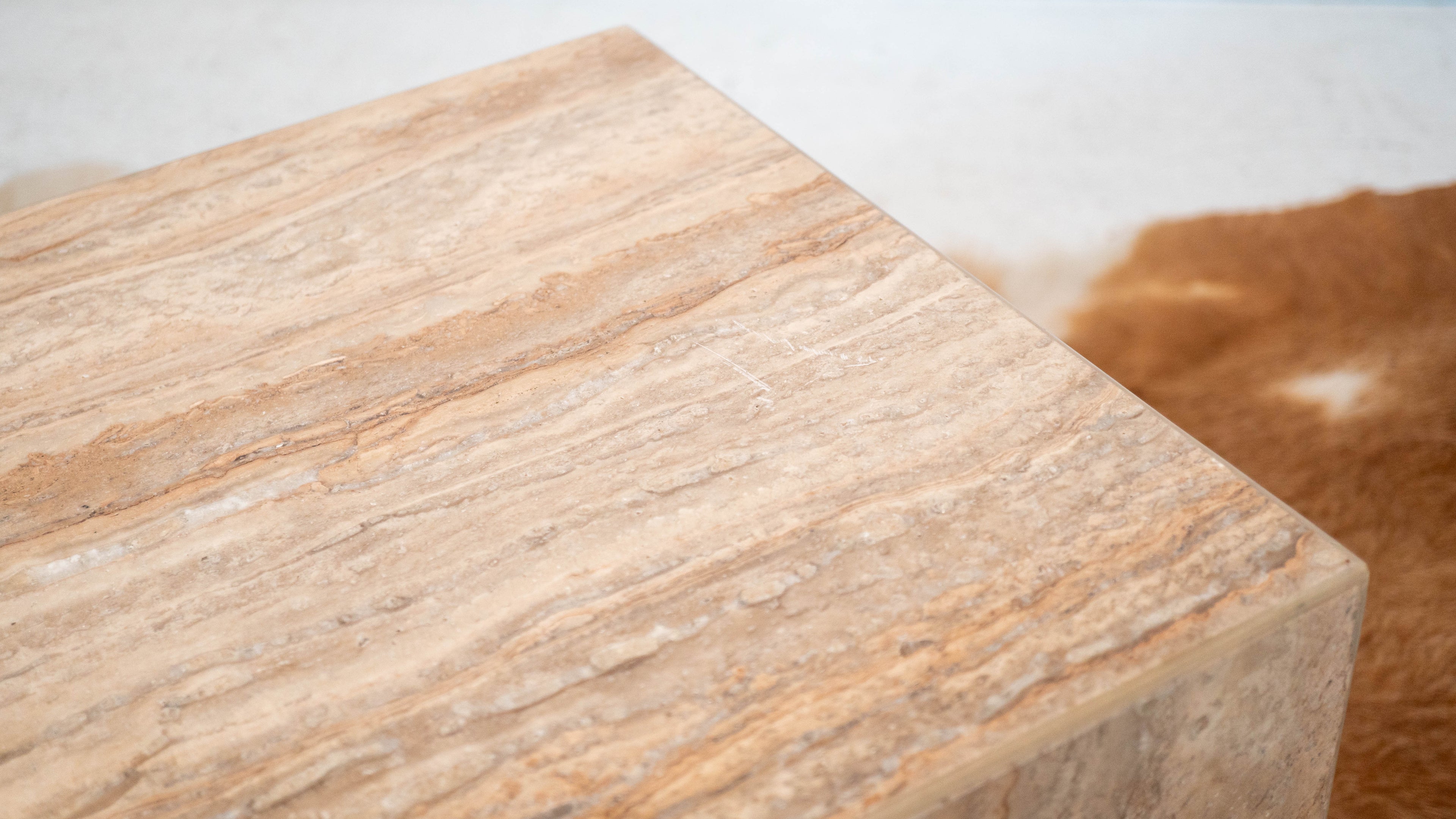 1980s Italian Polished Travertine Cube Side Table