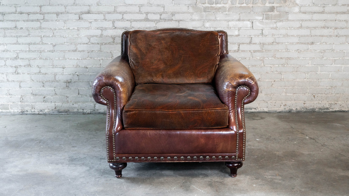 Ralph Lauren Leather and Paisley Velvet Club Chair