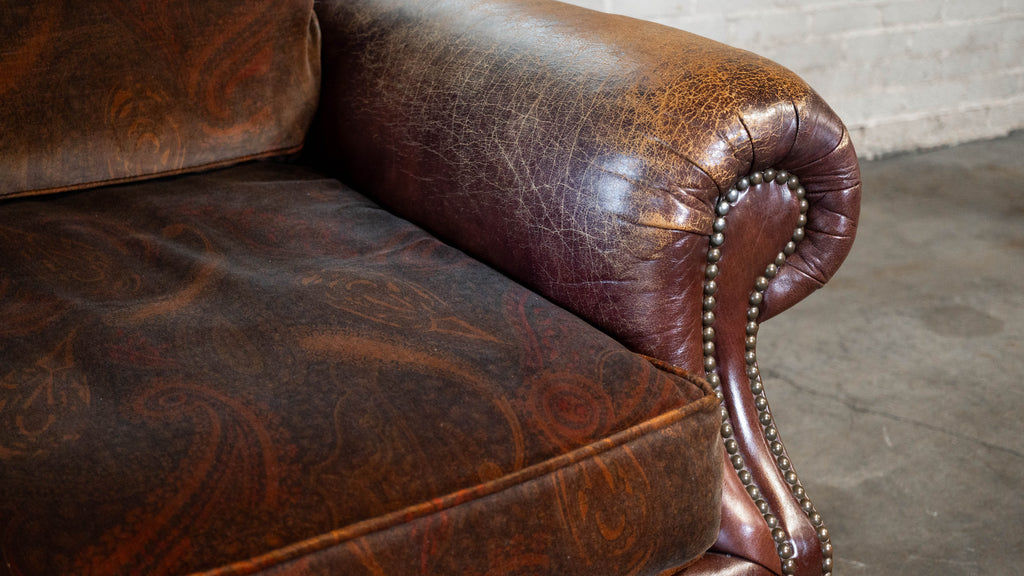 Ralph Lauren Leather and Paisley Velvet Club Chair