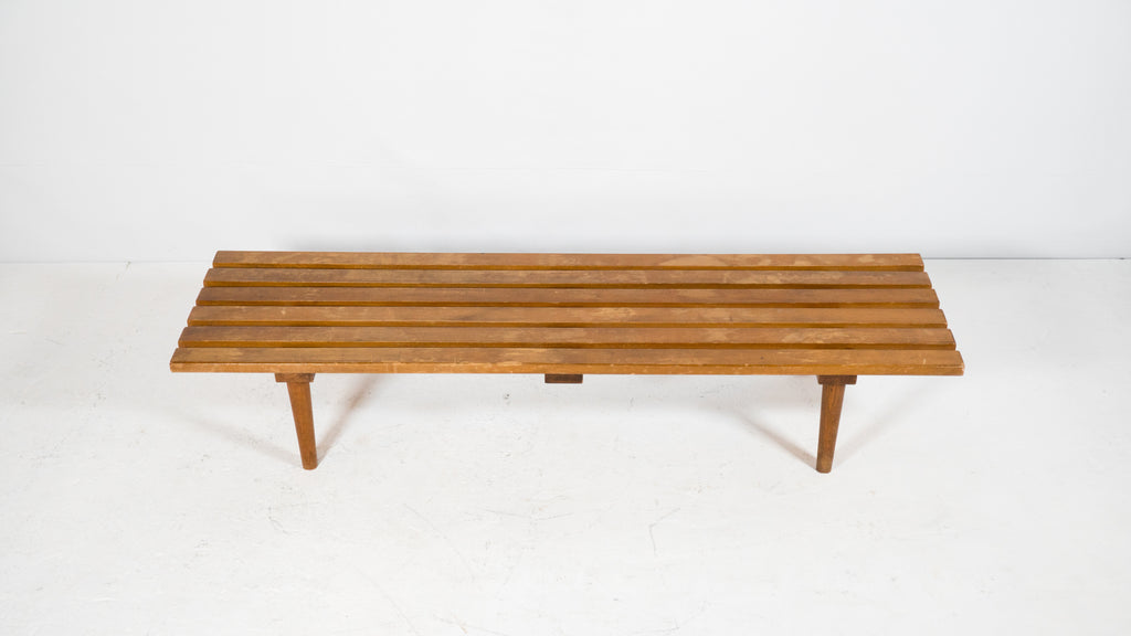 1960s Mid Century 5ft Low Profile Slat Wooden Bench or Coffee Table