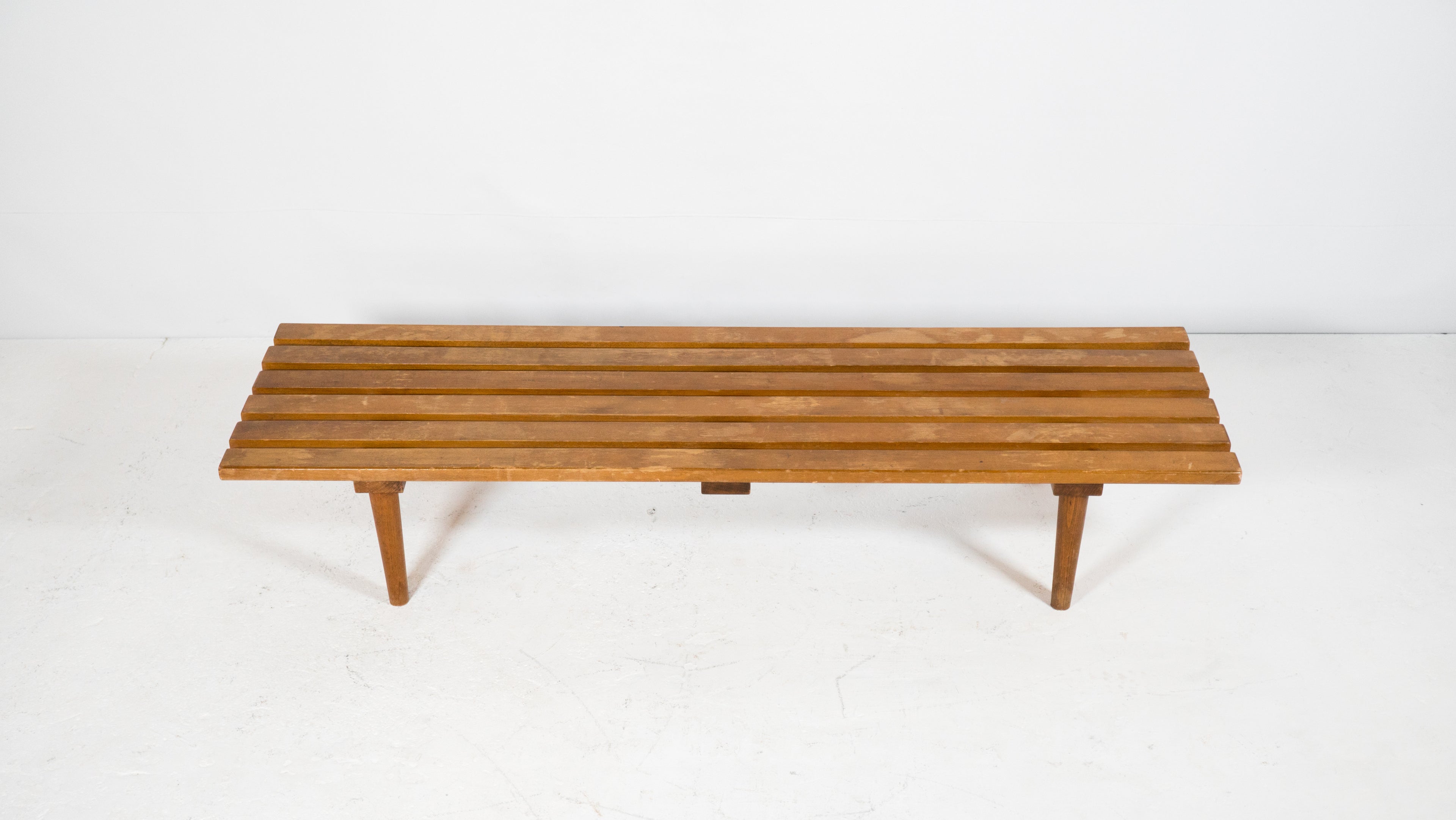 1960s Mid Century 5ft Low Profile Slat Wooden Bench or Coffee Table