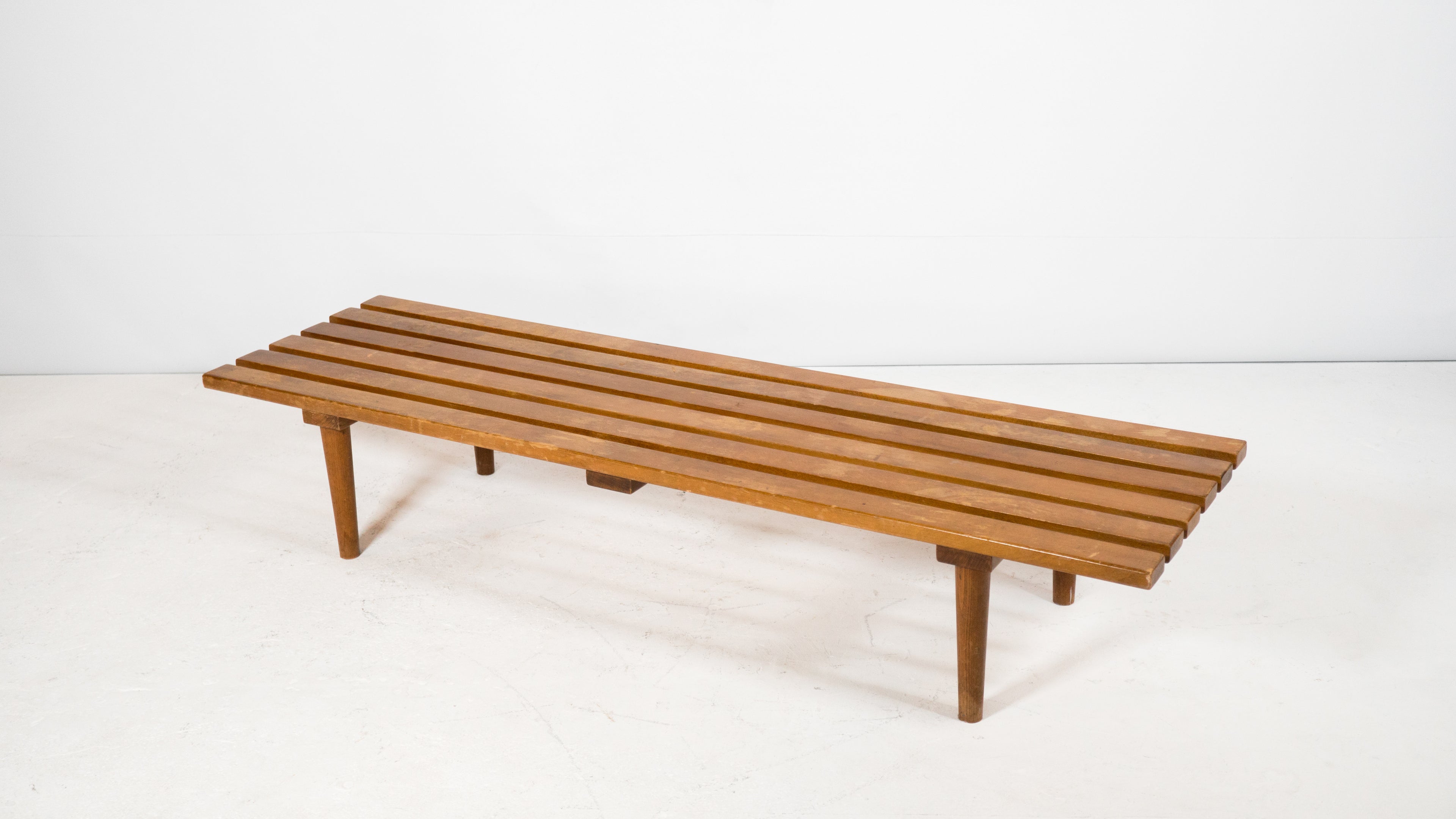 1960s Mid Century 5ft Low Profile Slat Wooden Bench or Coffee Table