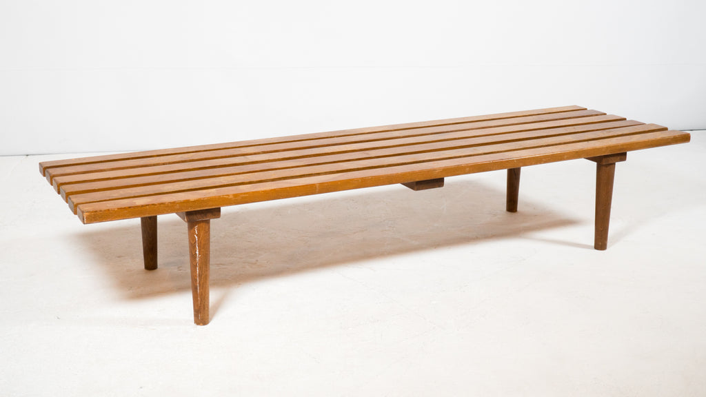 1960s Mid Century 5ft Low Profile Slat Wooden Bench or Coffee Table