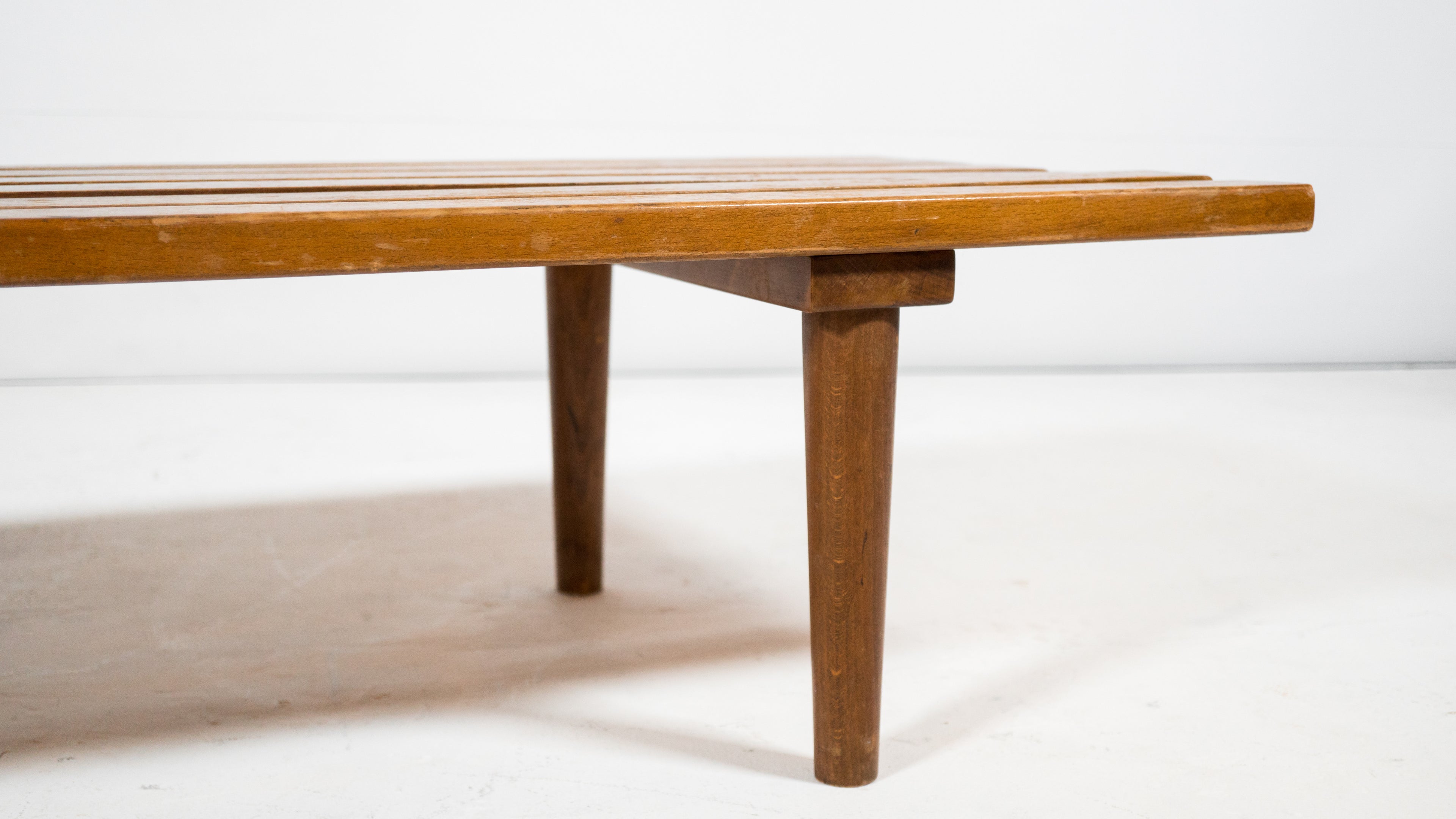 1960s Mid Century 5ft Low Profile Slat Wooden Bench or Coffee Table