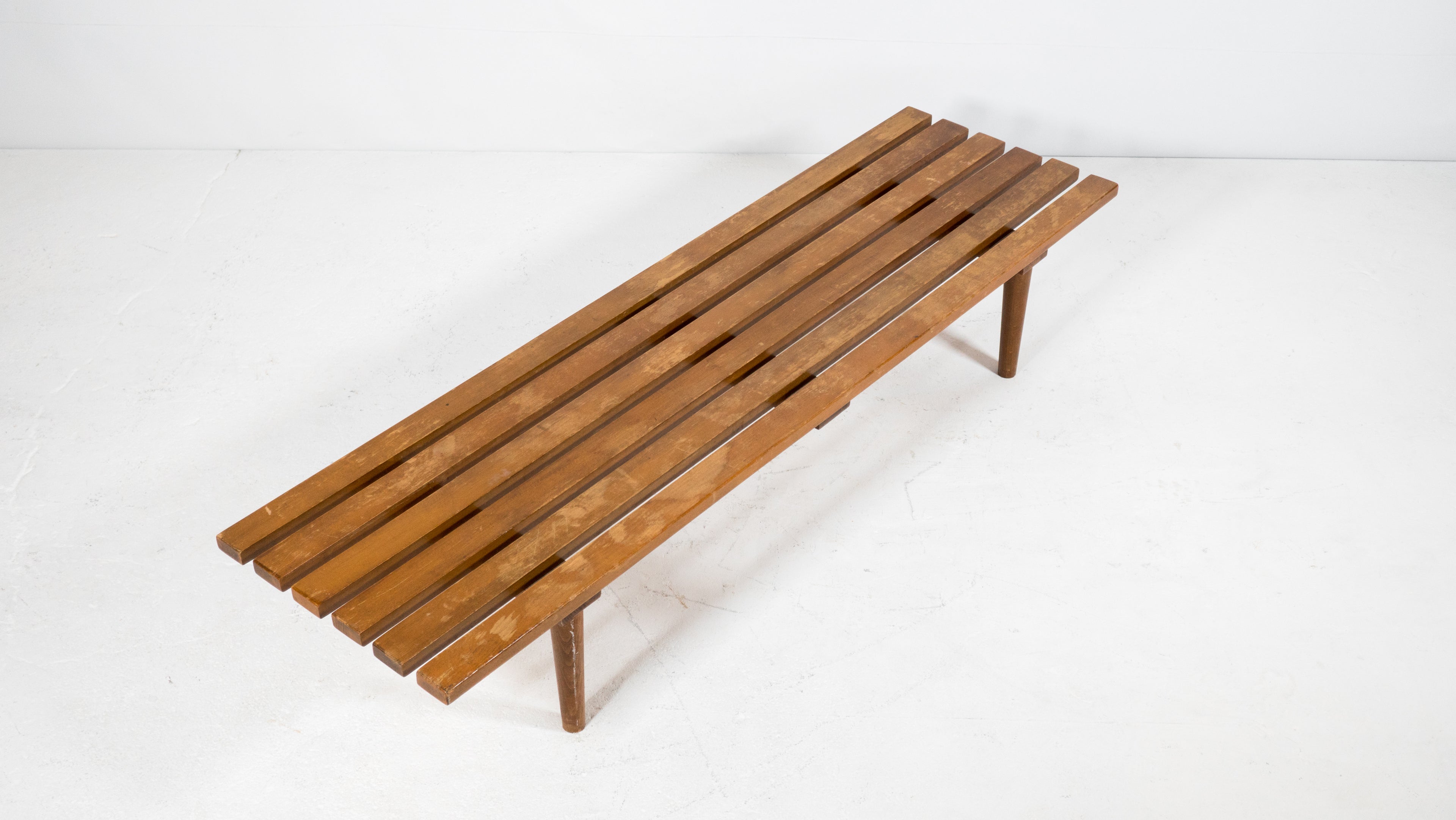 1960s Mid Century 5ft Low Profile Slat Wooden Bench or Coffee Table