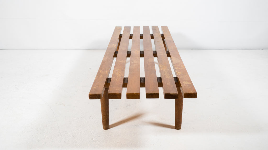 1960s Mid Century 5ft Low Profile Slat Wooden Bench or Coffee Table