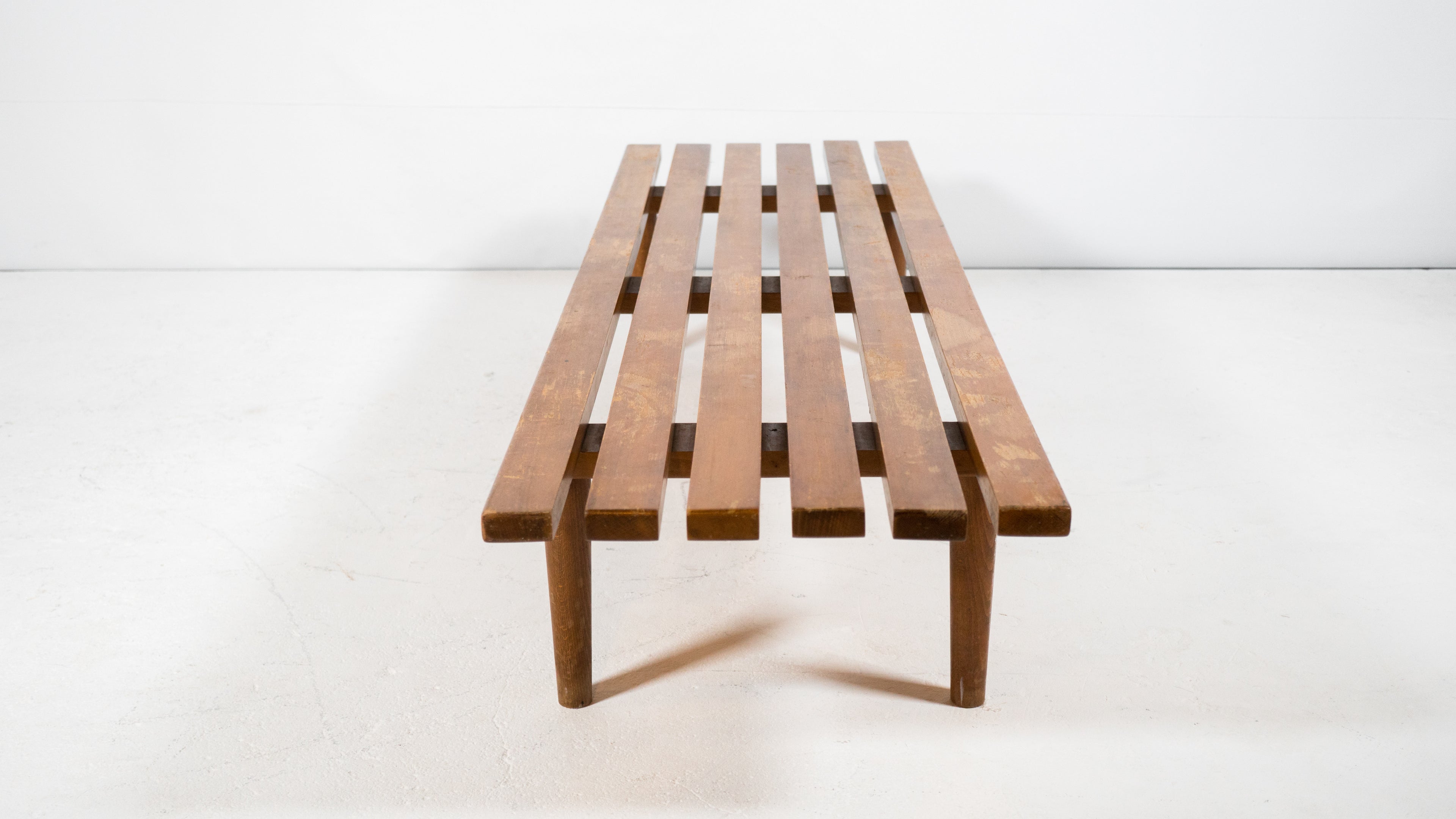 1960s Mid Century 5ft Low Profile Slat Wooden Bench or Coffee Table