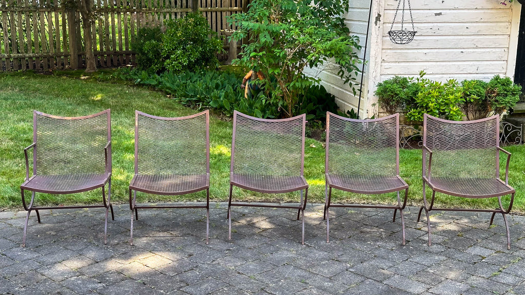 Mid-Century Bob Anderson Wrought Iron Mesh Patio Chairs - 5 Pieces