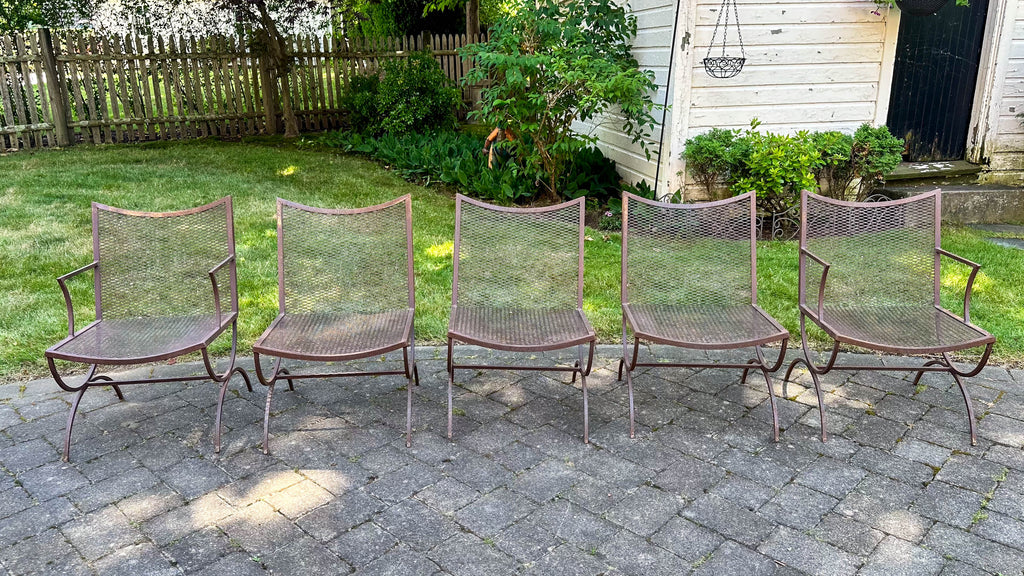 Mid-Century Bob Anderson Wrought Iron Mesh Patio Chairs - 5 Pieces