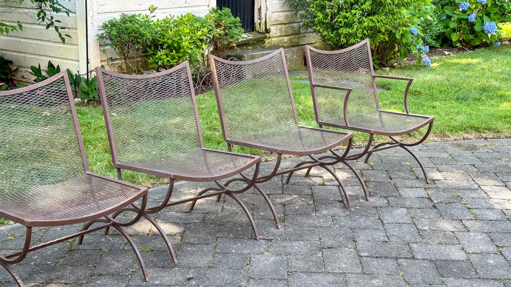 Mid-Century Bob Anderson Wrought Iron Mesh Patio Chairs - 5 Pieces