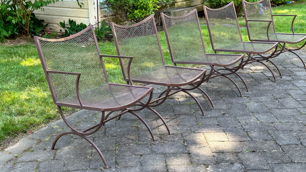 Mid-Century Bob Anderson Wrought Iron Mesh Patio Chairs - 5 Pieces