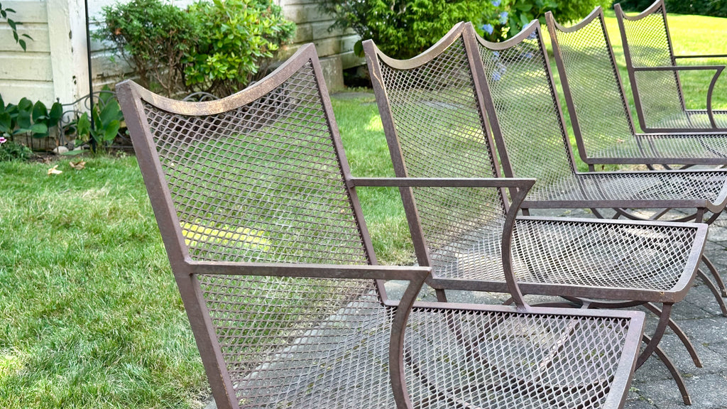 Mid-Century Bob Anderson Wrought Iron Mesh Patio Chairs - 5 Pieces