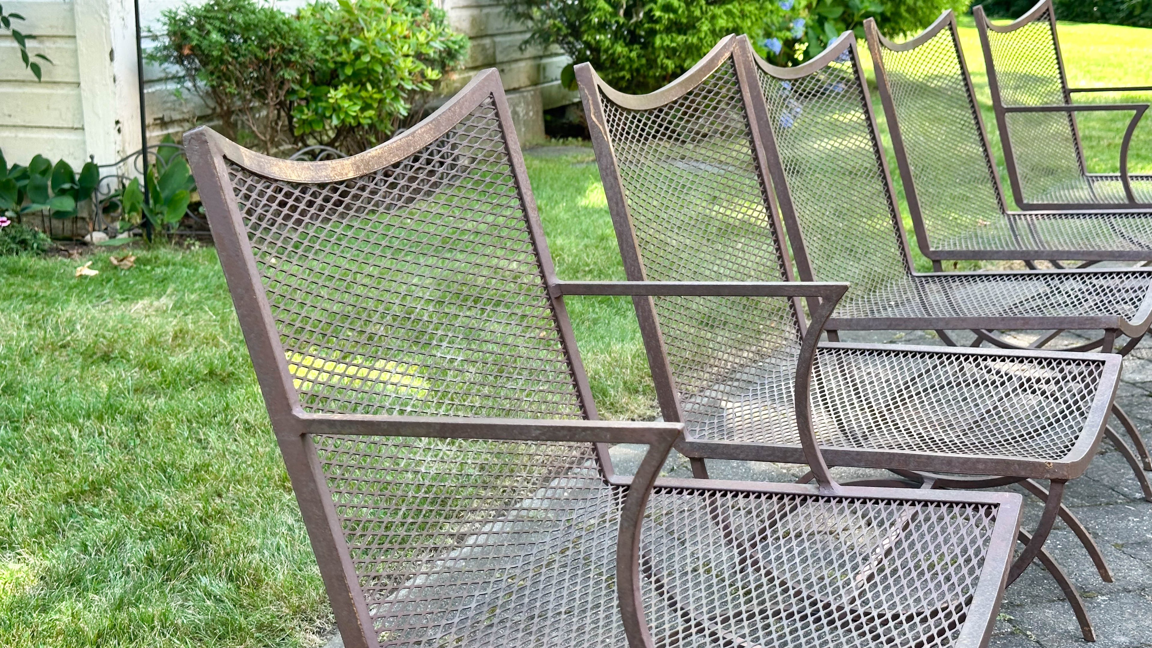 Mid-Century Bob Anderson Wrought Iron Mesh Patio Chairs - 5 Pieces