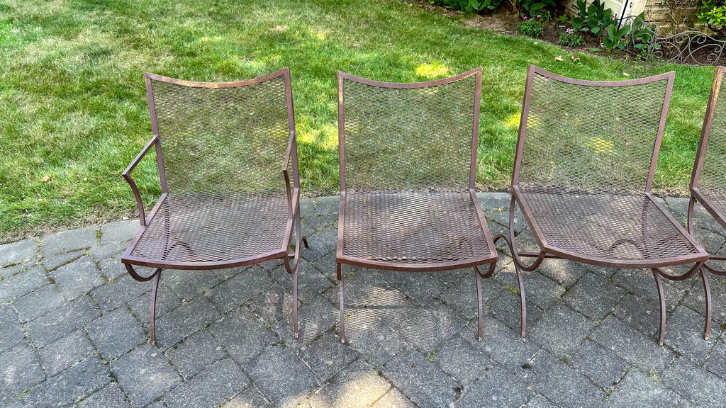 Mid-Century Bob Anderson Wrought Iron Mesh Patio Chairs - 5 Pieces