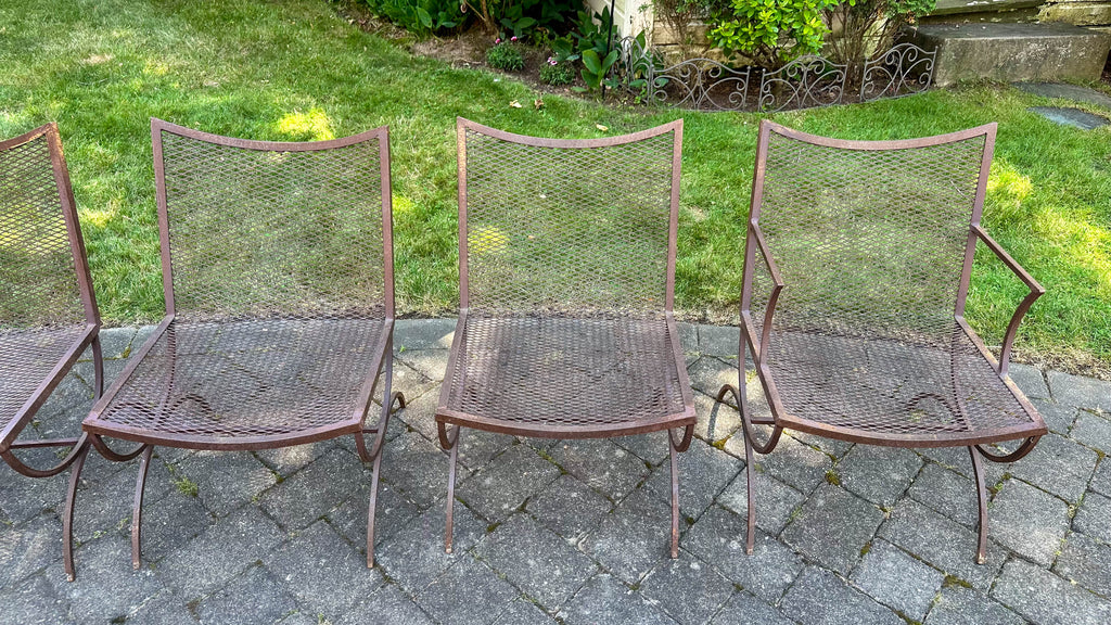Mid-Century Bob Anderson Wrought Iron Mesh Patio Chairs - 5 Pieces
