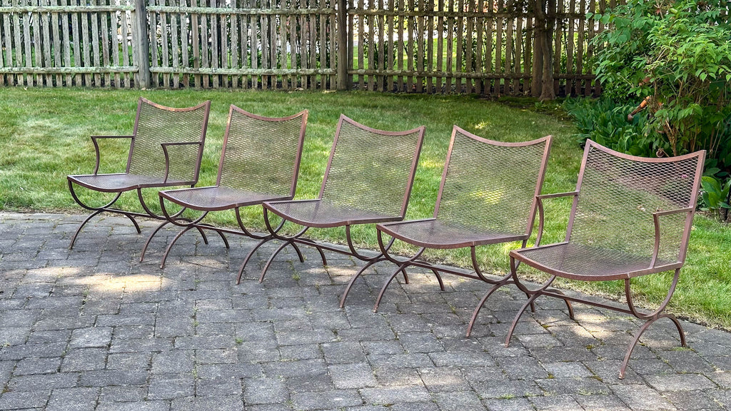 Mid-Century Bob Anderson Wrought Iron Mesh Patio Chairs - 5 Pieces