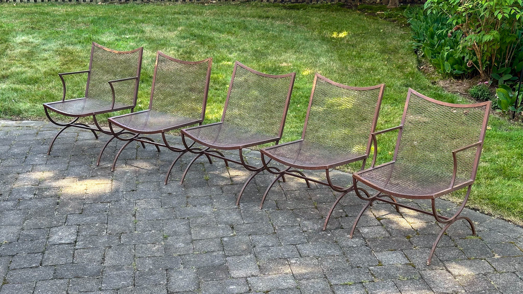 Mid-Century Bob Anderson Wrought Iron Mesh Patio Chairs - 5 Pieces