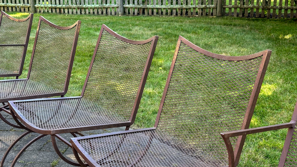 Mid-Century Bob Anderson Wrought Iron Mesh Patio Chairs - 5 Pieces