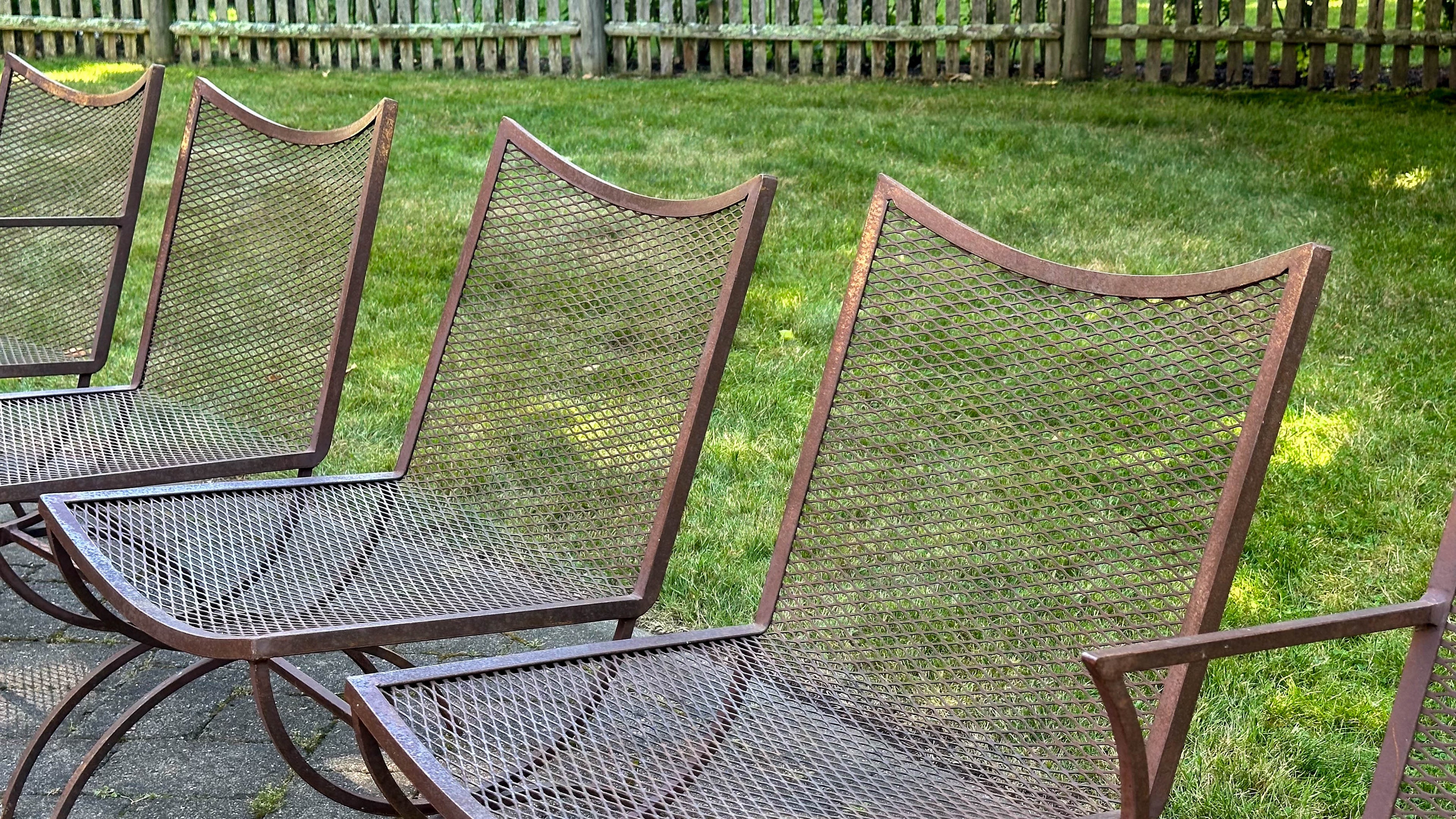 Mid-Century Bob Anderson Wrought Iron Mesh Patio Chairs - 5 Pieces