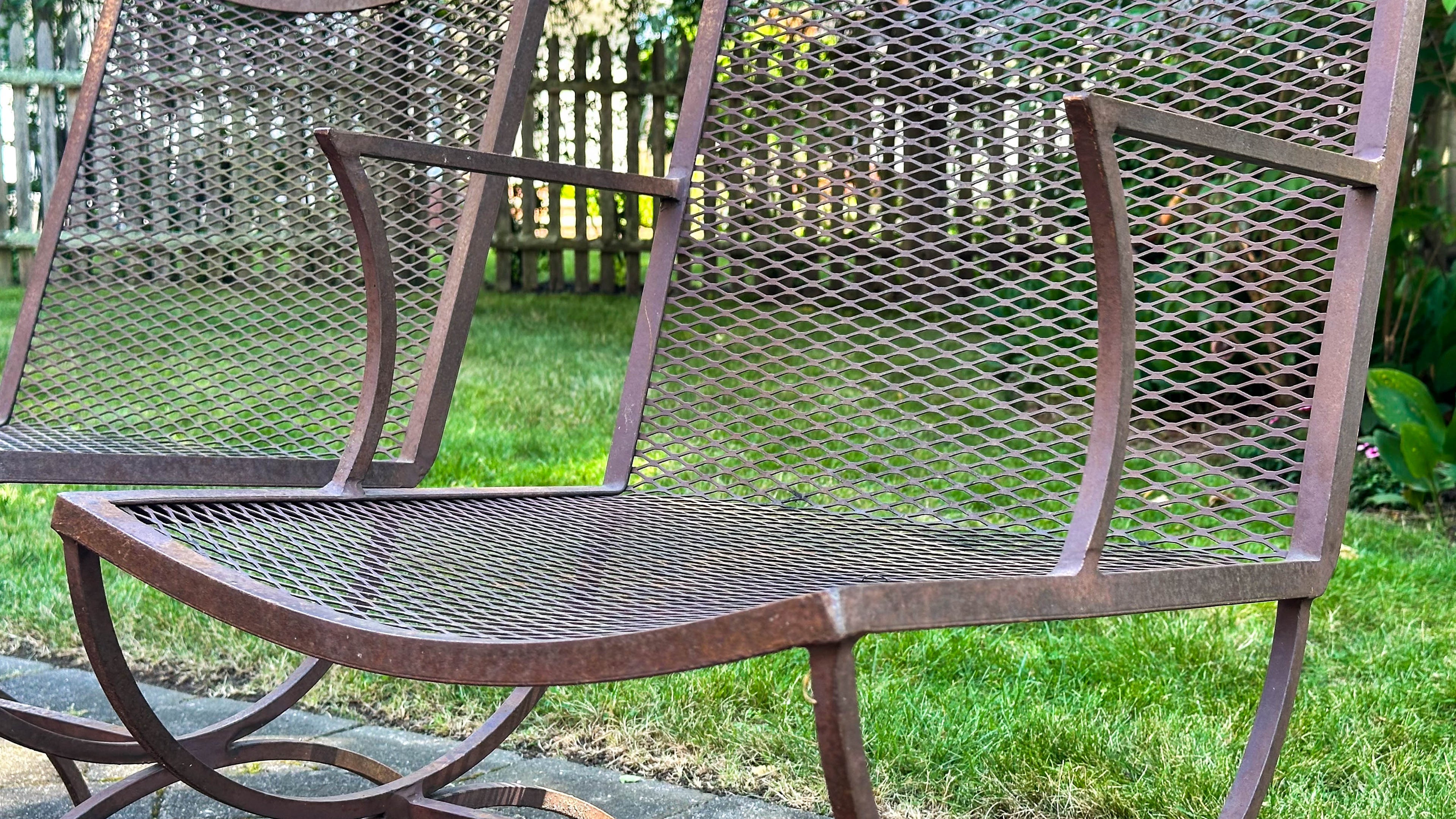 Mid-Century Bob Anderson Wrought Iron Mesh Patio Chairs - 5 Pieces