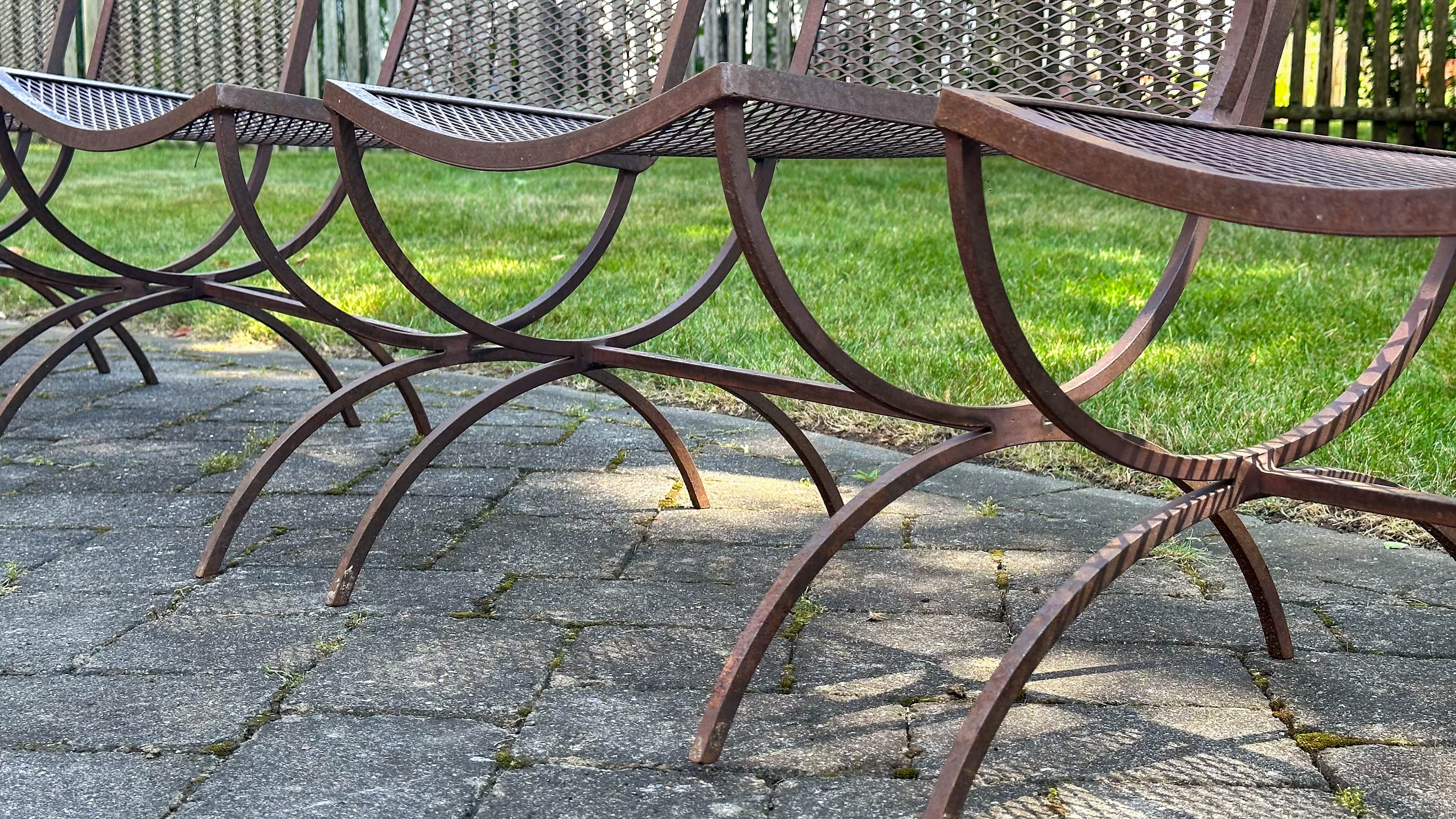 Mid-Century Bob Anderson Wrought Iron Mesh Patio Chairs - 5 Pieces