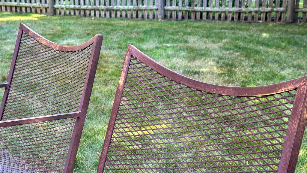 Mid-Century Bob Anderson Wrought Iron Mesh Patio Chairs - 5 Pieces