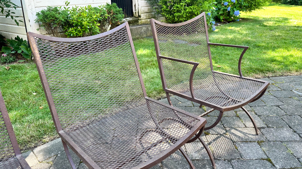 Mid-Century Bob Anderson Wrought Iron Mesh Patio Chairs - 5 Pieces