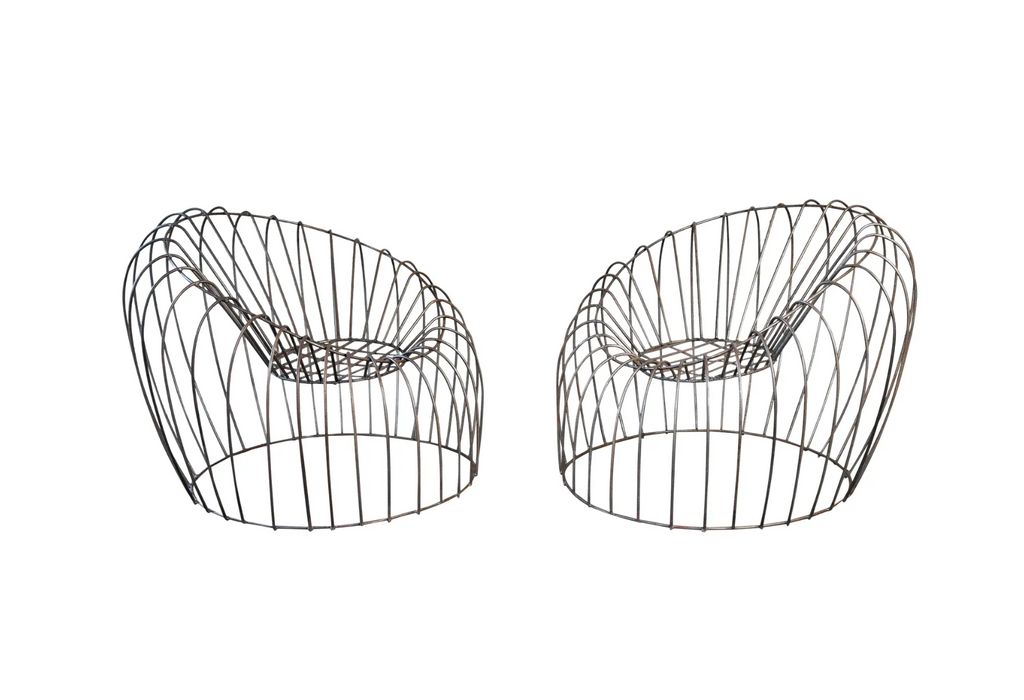 Mid Century Iron Bubble Lounge Chairs - a Pair