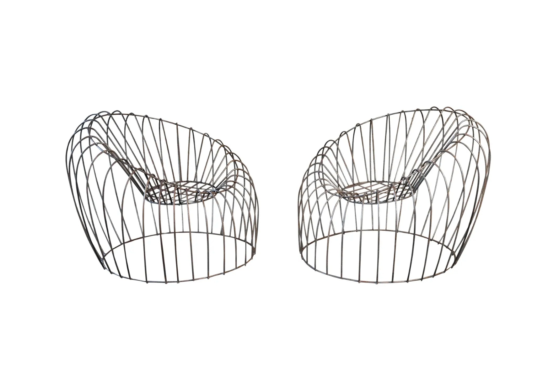 Mid Century Iron Bubble Lounge Chairs - a Pair