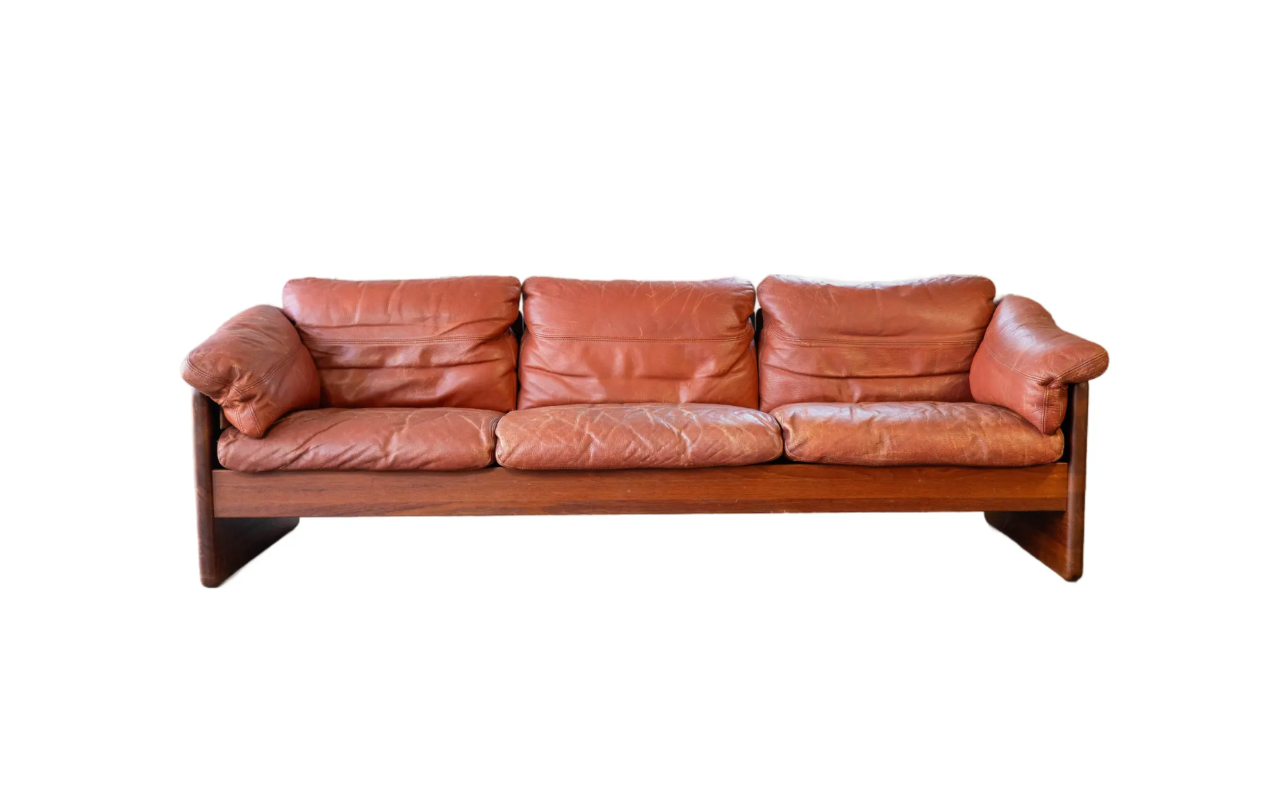 Vintage Danish Mikael Laursen Cognac Leather and Teak Sofa