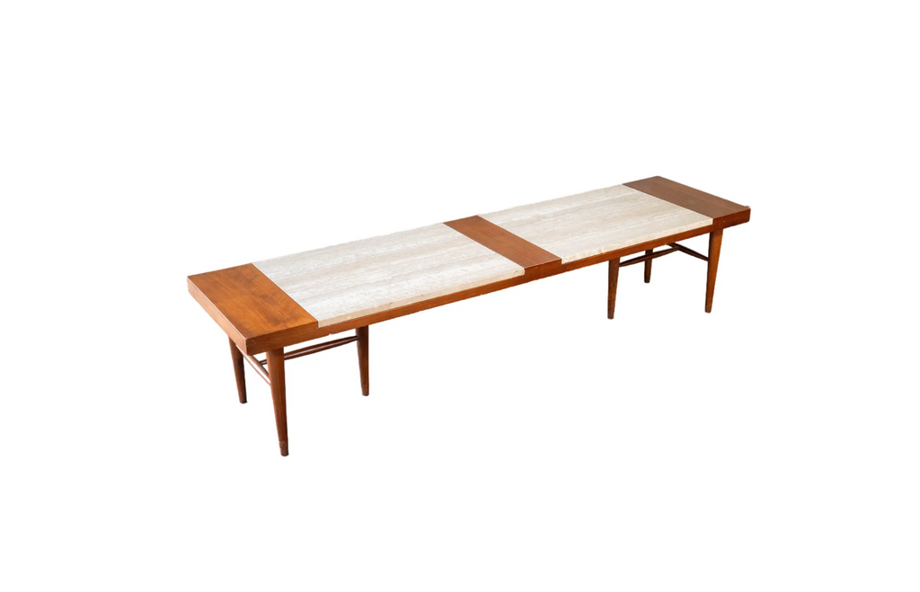 1960s American of Martinsville Walnut & Travertine Coffee Table