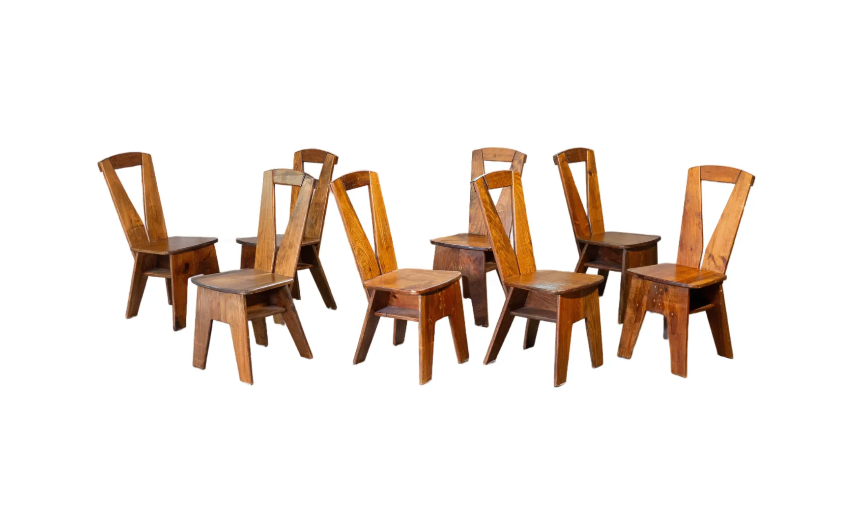 1970s French Modern Brutalist Dining Chairs After Pierre Chapo - Set of 8