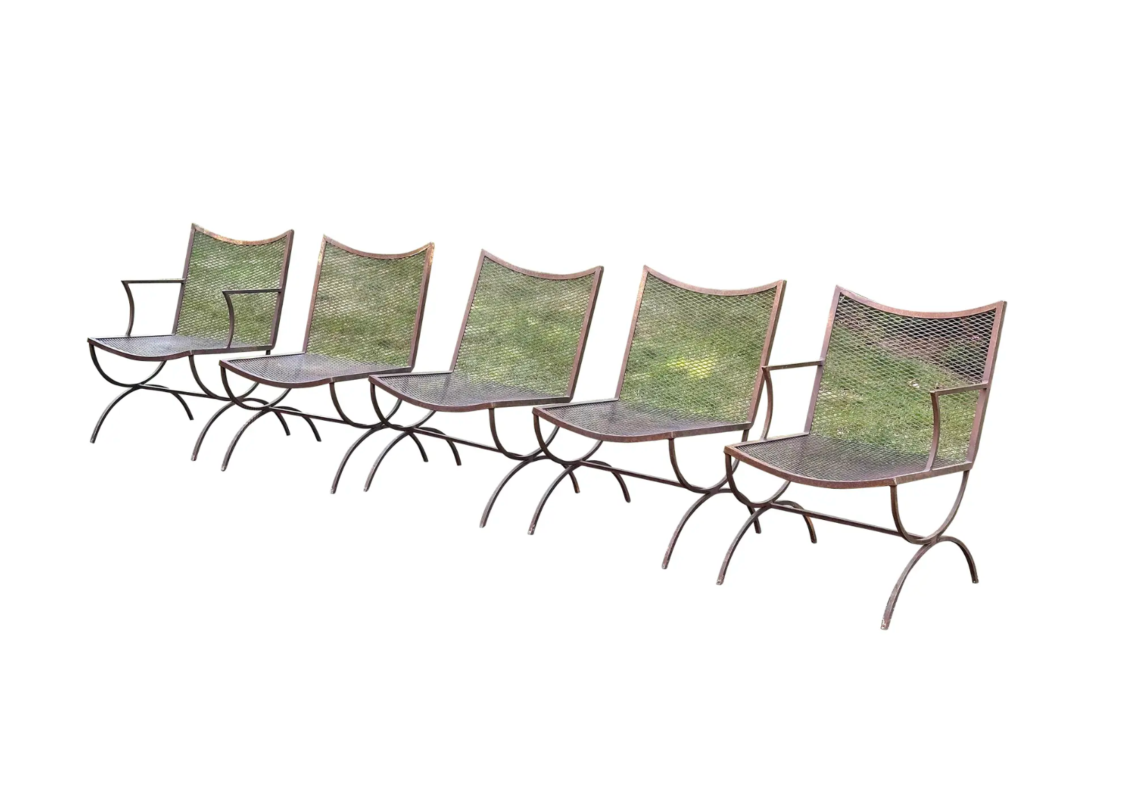 Mid-Century Bob Anderson Wrought Iron Mesh Patio Chairs - 5 Pieces
